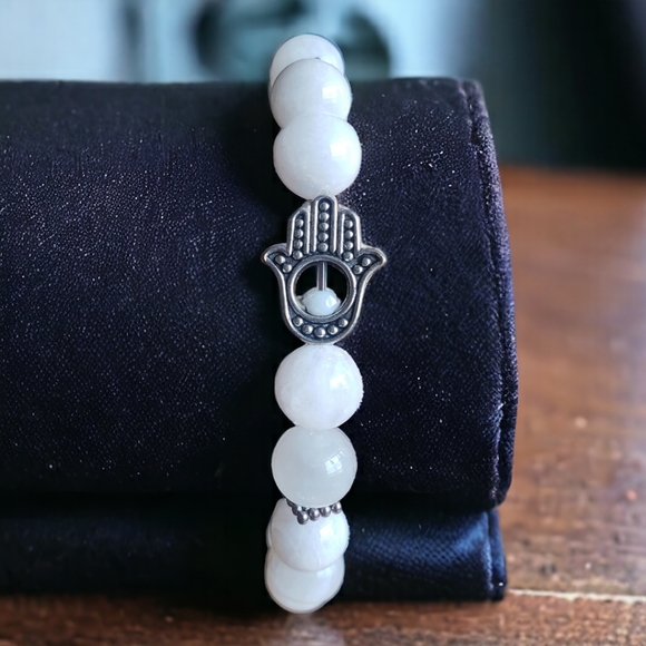 Moonstone Hamsa Handcrafted Beaded Bracelet - Picture 1 of 7